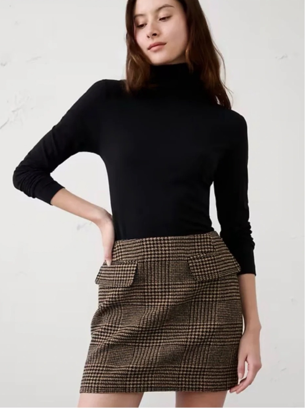 NWT  Houndstooth Mini Skirt in Brown -6P